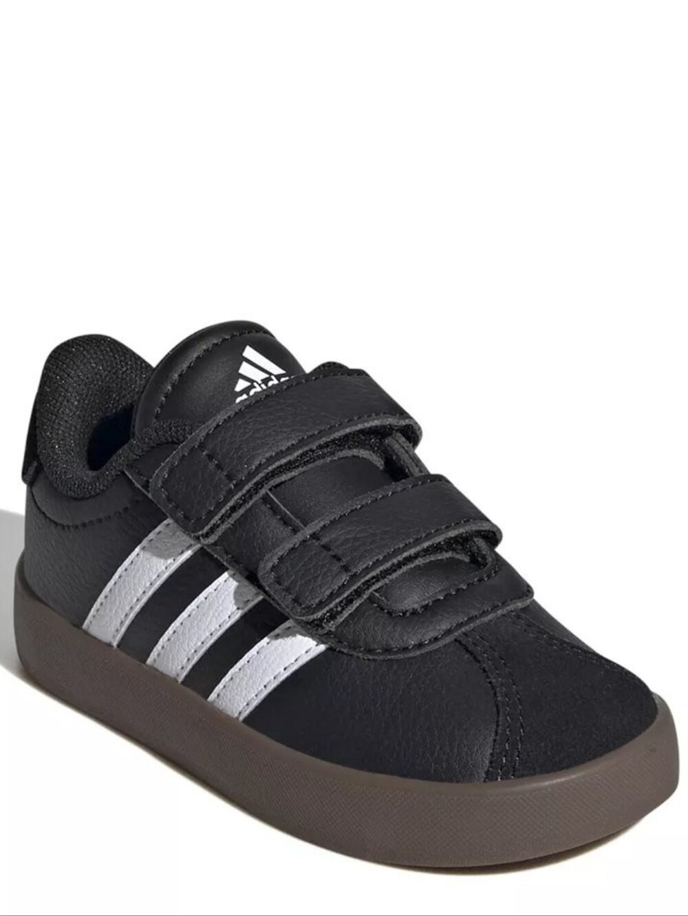 Kids Black Sneakers with White Stripes and Brown Sole - Adidas